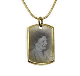 Gold dog tag including photo engraving